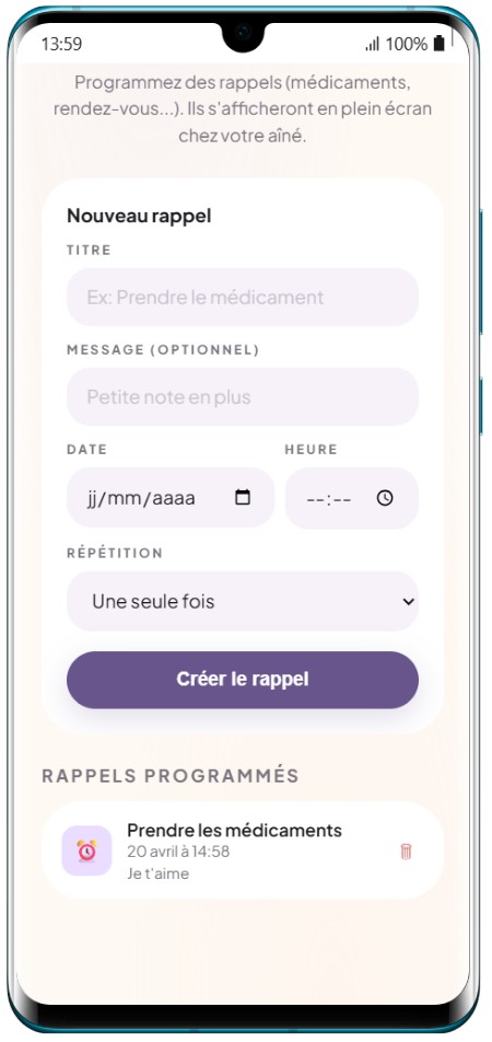 ⏰ Rappels plein écran